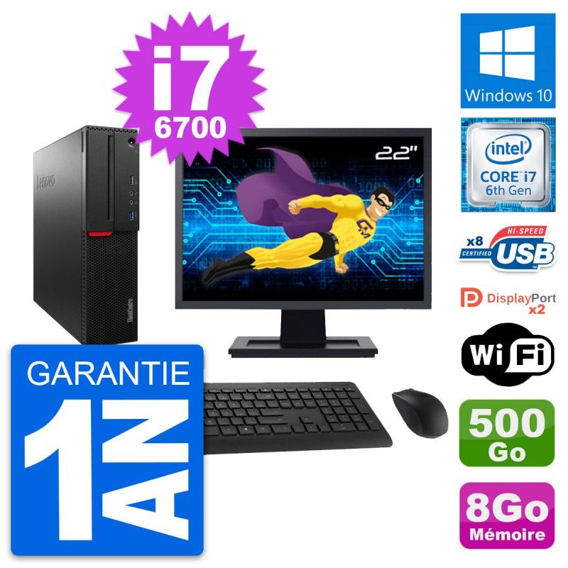 Lenovo M800 SFF Desktop Computer - 22" Screen, Intel i7-6700, 8GB RAM, 500GB HDD, Windows 10, WiFi
