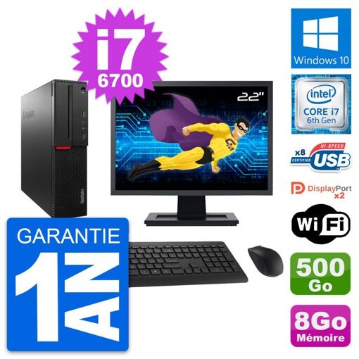 Ordenador de sobremesa Lenovo M800 SFF - Pantalla de 22', Intel i7-6700, 8 GB de RAM, 500 GB HDD, Windows 10, WiFi