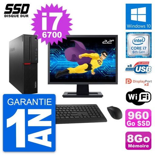 Computadora de escritorio Lenovo M800 SFF - Pantalla de 22', Procesador Intel i7-6700, 8 GB de RAM, 960 GB SSD, Windows 10, WiFi