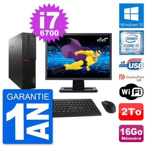 PC de escritorio Lenovo M800 SFF - Pantalla de 22', Intel i7-6700, 16GB RAM, 2TB Almacenamiento, Windows 10, WiFi