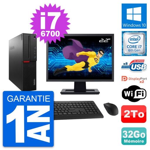 Computadora de escritorio Lenovo M800 SFF - Pantalla de 22', Intel i7-6700, 32GB RAM, 2TB HDD, Windows 10, WiFi