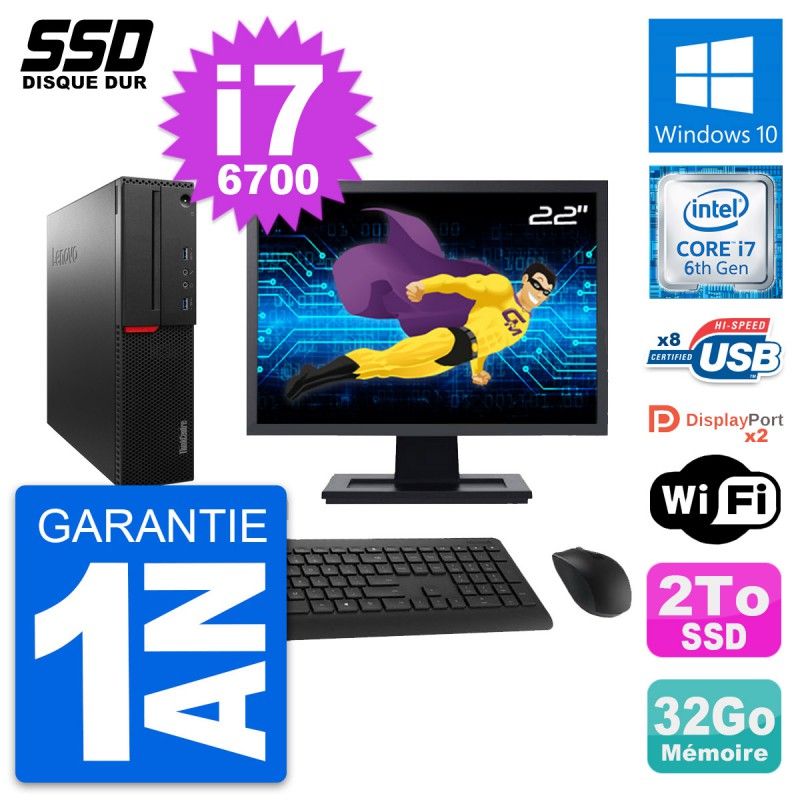 Lenovo M800 SFF Desktop Computer - 22" Screen, Intel Core i7-6700, 32GB RAM, 2TB SSD, Windows 10, WiFi