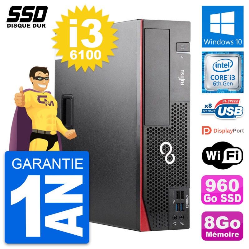 Fujitsu Esprimo D556 DT Desktop PC - Intel Core i3-6100, 8GB RAM, 960GB SSD, Windows 10, WiFi