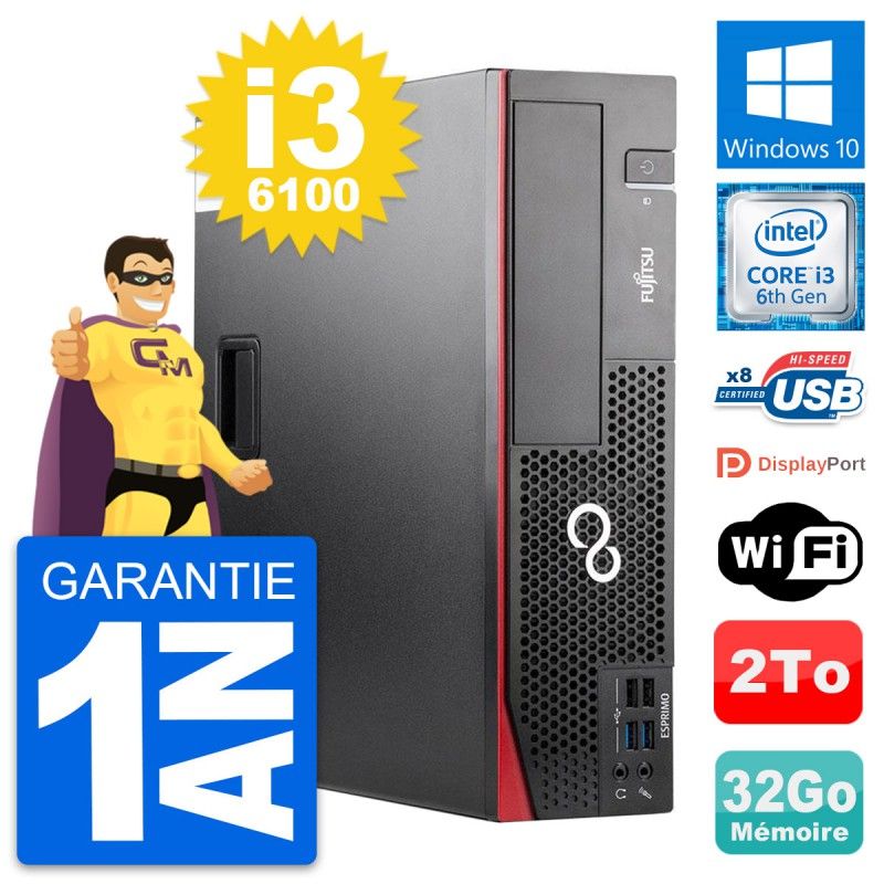 Fujitsu Esprimo D556 DT Desktop PC - Intel i3-6100, 32GB RAM, 2TB HDD, Windows 10, WiFi