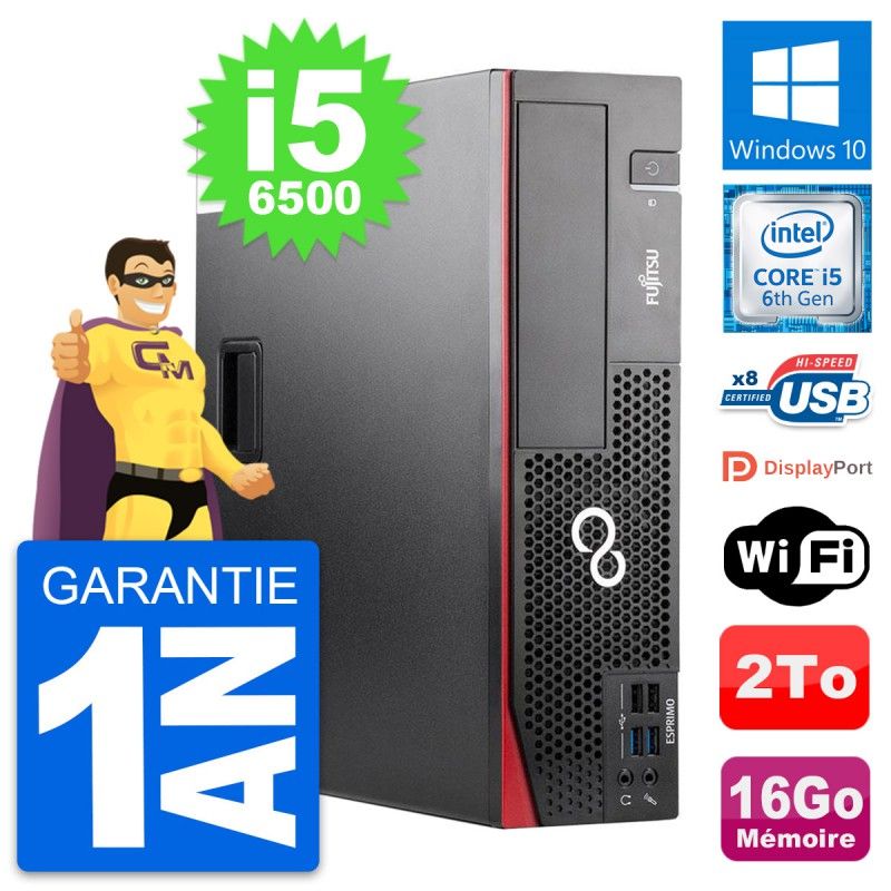 PC de escritorio Fujitsu Esprimo D556 DT - Procesador Intel Core i5-6500, 16GB de RAM, Disco duro de 2TB, Windows 10, WiFi