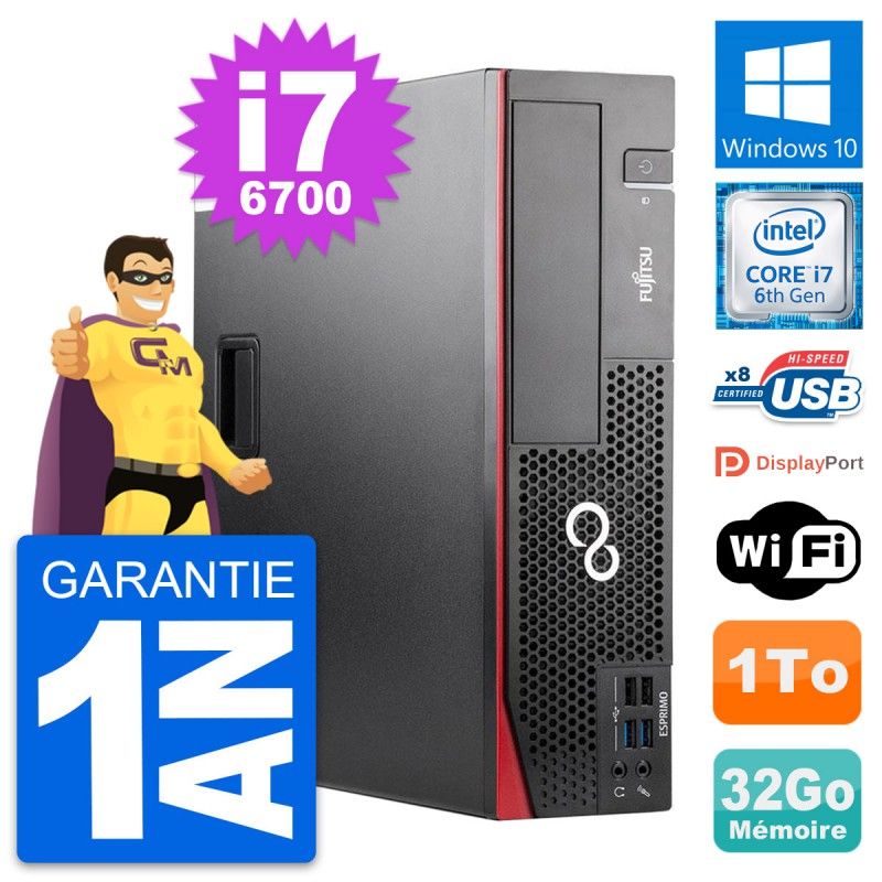 Ordinateur de bureau Fujitsu Esprimo D556 DT - Processeur Intel i7-6700, 32 Go de RAM, 1 To de SSD, Windows 10, WiFi