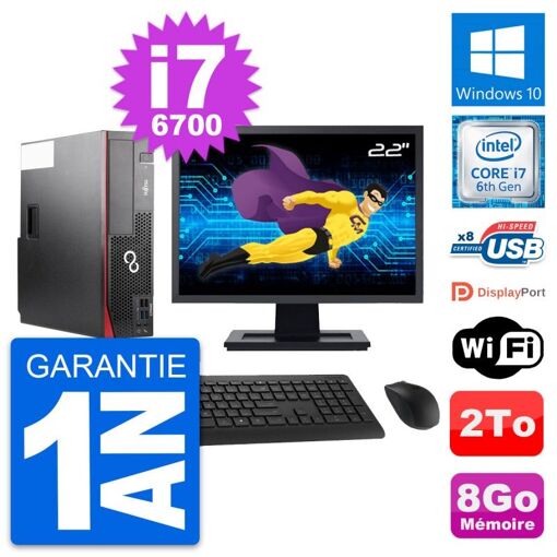 Computadora Fujitsu D556 DT de 22 pulgadas - Procesador Intel i7-6700, 8GB de RAM, 2TB HDD, Windows 10, WiFi