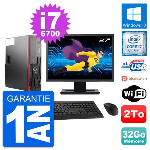 PC de escritorio Fujitsu D556 DT de 27 pulgadas - Procesador Intel i7-6700, 32 GB de RAM, 2 TB HDD, Windows 10, WiFi