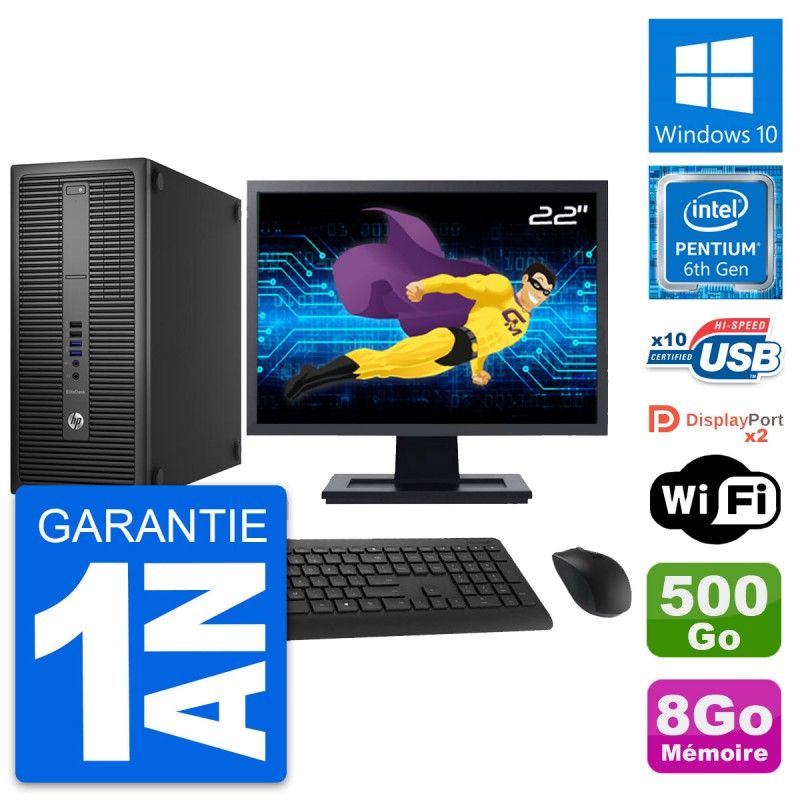 HP EliteDesk 800 G2 Desktop PC - 22" Screen, Intel Pentium G4400, 8GB RAM, 500GB Hard Drive, Windows 10, WiFi