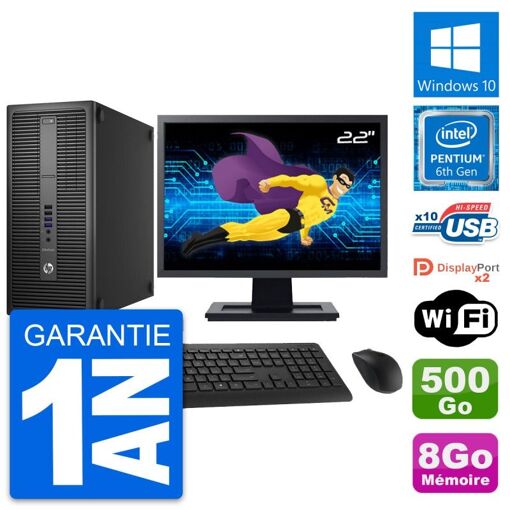 PC de escritorio HP EliteDesk 800 G2 - Pantalla de 22", Procesador Intel Pentium G4400, 8 GB de RAM, Disco duro de 500 GB, Windows 10, WiFi