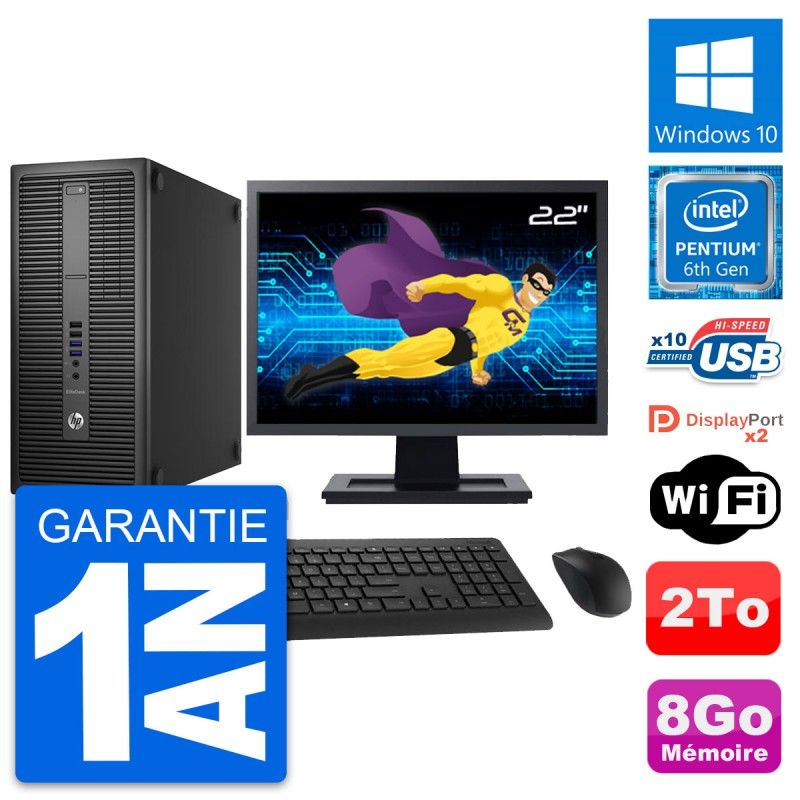 HP EliteDesk 800 G2 Desktop PC - 22" Display, Intel Pentium G4400, 8GB RAM, 2TB HDD, Windows 10, WiFi