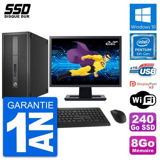 PC de escritorio HP EliteDesk 800 G2 - Pantalla de 22', Procesador Intel Pentium G4400, 8GB de RAM, 240GB SSD, Windows 10, WiFi