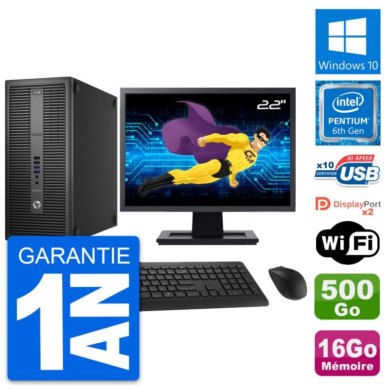 HP EliteDesk 800 G2 Desktop Computer - 22" Screen, Intel Pentium G4400, 16GB RAM, 500GB HDD, Windows 10, WiFi