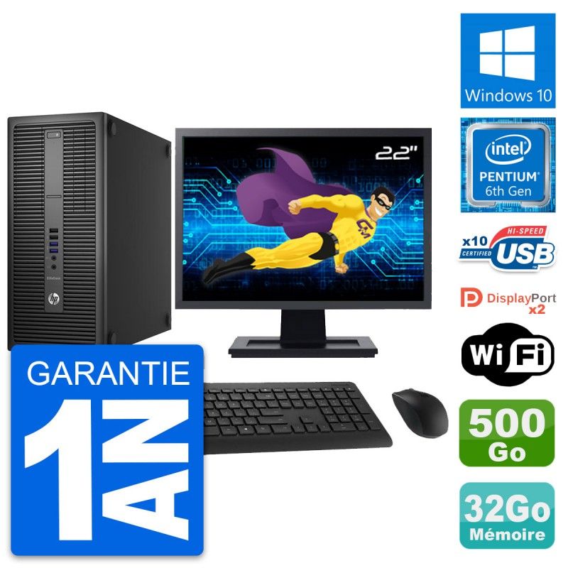 HP EliteDesk 800 G2 Desktop PC - 22" Screen, Intel Pentium G4400, 32GB RAM, 500GB Hard Drive, Windows 10