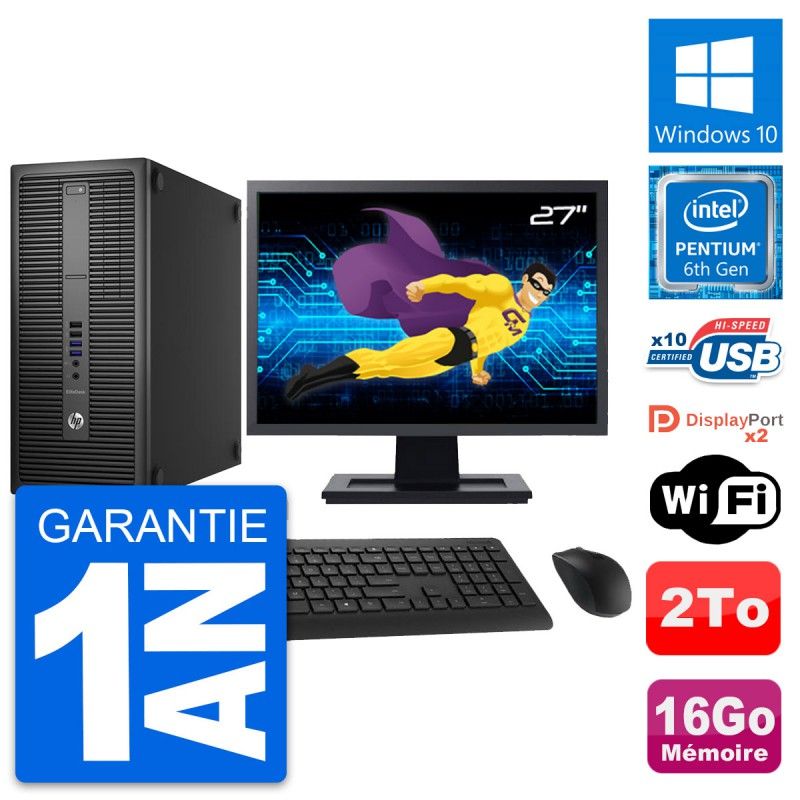 HP EliteDesk 800 G2 Desktop PC - 27" Display, Intel Pentium G4400, 16GB RAM, 2TB HDD, Windows 10