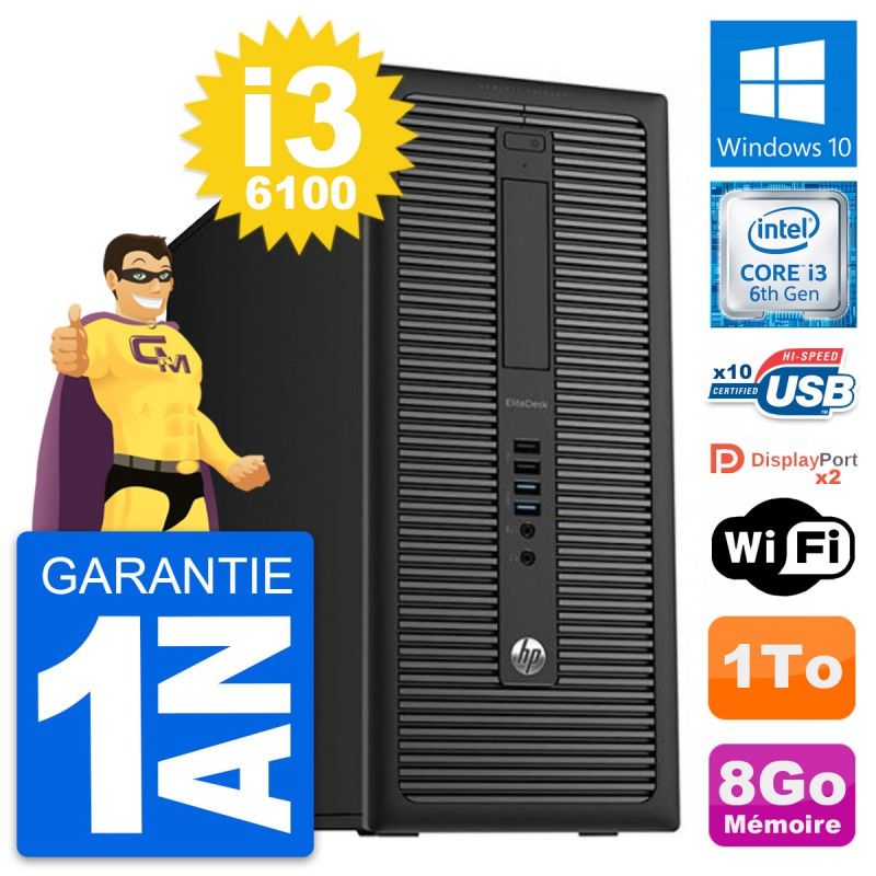 HP EliteDesk 800 G2 Desktop PC - Intel i3-6100, 8GB RAM, 1TB HDD, Windows 10, WiFi
