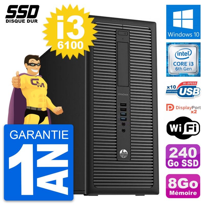 HP EliteDesk 800 G2 Intel i3-6100 8GB RAM 240GB SSD Windows 10 WiFi