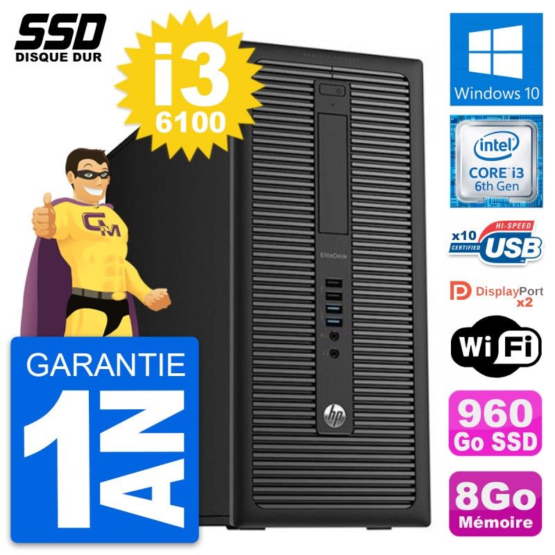 HP EliteDesk 800 G2 Desktop PC - Intel i3-6100, 8GB RAM, 960GB SSD, Windows 10, WiFi