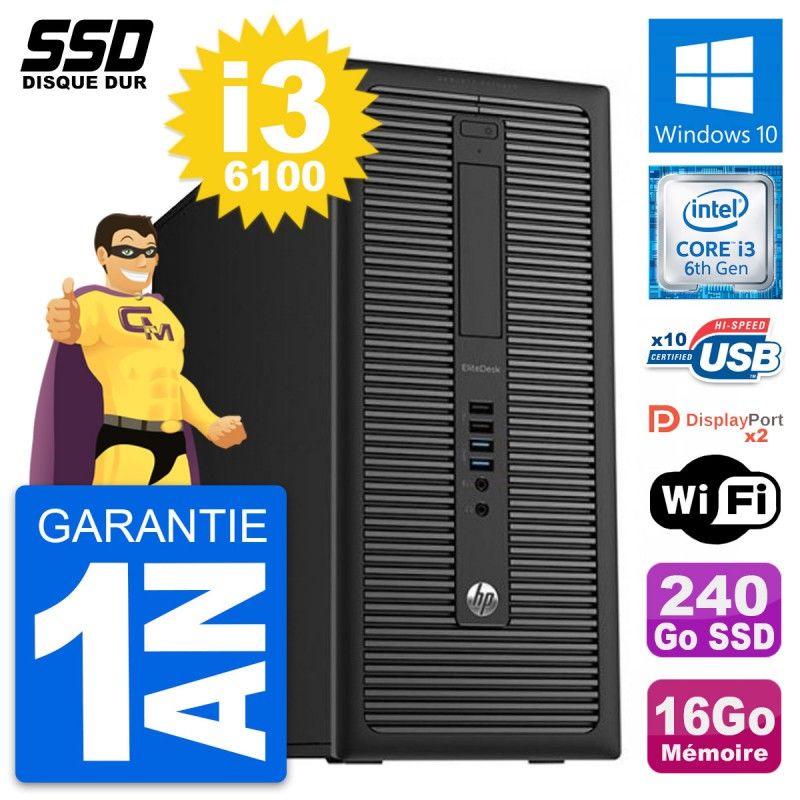 HP EliteDesk 800 G2 Intel i3-6100 16GB RAM 240GB SSD Windows 10 Wifi Desktop PC