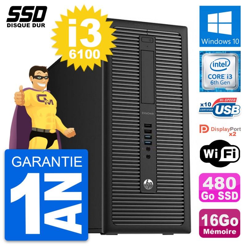 HP EliteDesk 800 G2 Desktop PC - Intel i3-6100, 16GB RAM, 480GB SSD, Windows 10