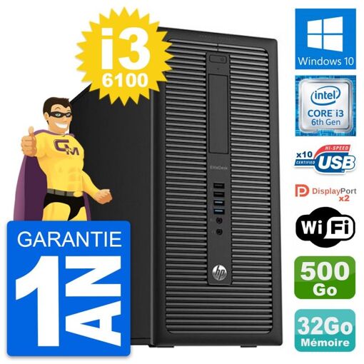 PC de escritorio HP EliteDesk 800 G2 - Intel i3-6100, 32GB RAM, 500GB HDD, Windows 10, WiFi