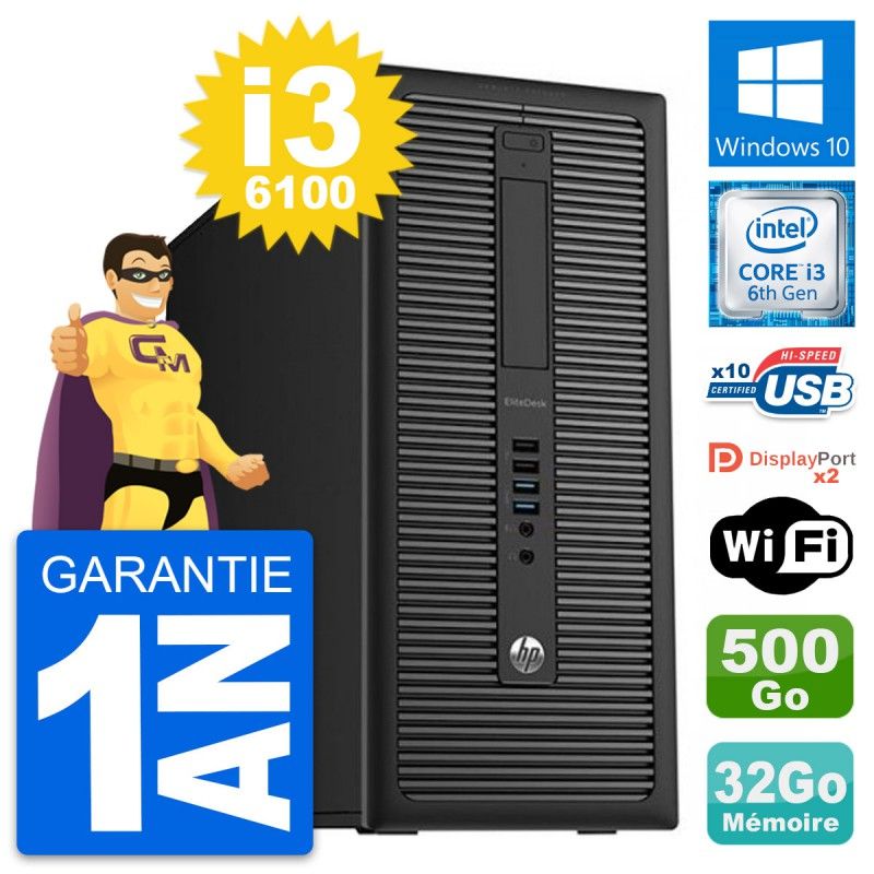HP EliteDesk 800 G2 Desktop PC - Intel i3-6100, 32GB RAM, 500GB HDD, Windows 10, WiFi