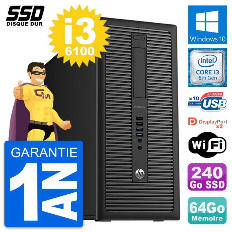 HP EliteDesk 800 G2 Desktop PC - Intel i3-6100, 64GB RAM, 240GB SSD, Windows 10