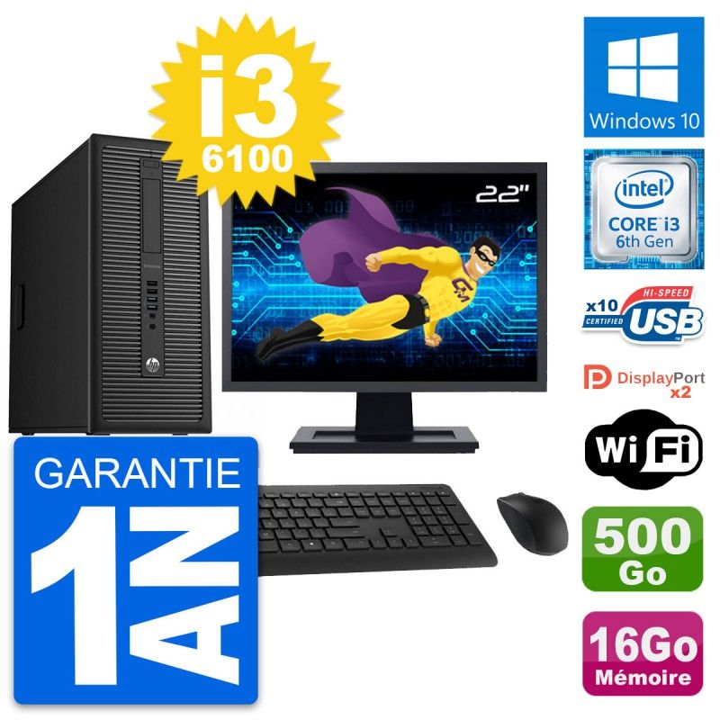 HP EliteDesk 800 G2 Desktop PC - 22" Screen, Intel i3-6100, 16GB RAM, 500GB Hard Drive, Windows 10