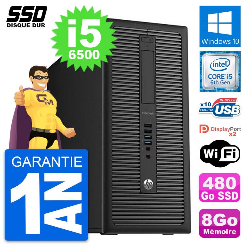 HP EliteDesk 800 G2 Desktop PC - Intel i5-6500, 8GB RAM, 480GB SSD, Windows 10, Wifi