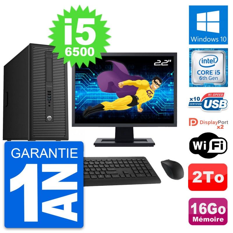 HP EliteDesk 800 G2 Desktop Computer, 22" Screen, Intel i5-6500, 16GB RAM, 2TB Hard Drive, Windows 10, WiFi