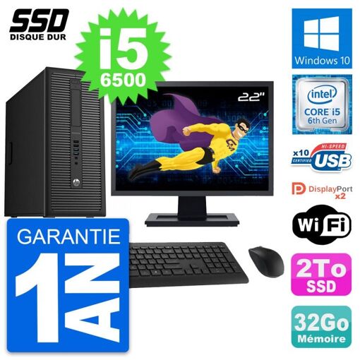 HP EliteDesk 800 G2 con pantalla de 22', i5-6500, 32GB de RAM, 2TB SSD, Windows 10, WiFi