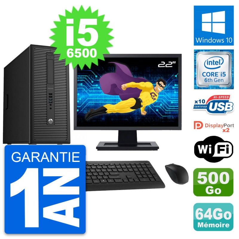 HP EliteDesk 800 G2 Desktop PC - 22" Screen, Intel i5-6500, 64GB RAM, 500GB HDD, Windows 10