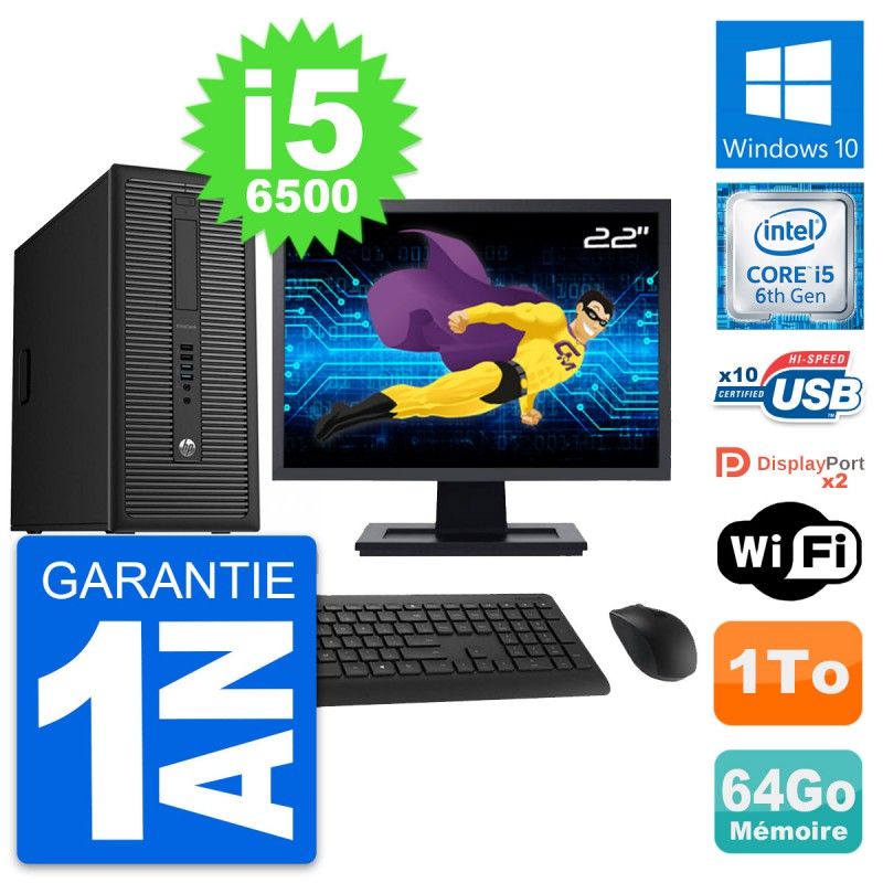 HP EliteDesk 800 G2 Desktop PC - 22" Screen, Intel i5-6500, 64GB RAM, 1TB HDD, Windows 10, WiFi