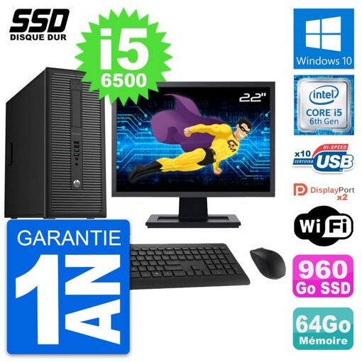 PC de escritorio HP EliteDesk 800 G2 - Pantalla de 22'', Intel Core i5-6500, 64GB de RAM, 960GB SSD, Windows 10, WiFi