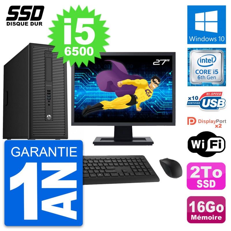 HP EliteDesk 800 G2 Desktop PC - 27" Screen, i5-6500, 16GB RAM, 2TB SSD, Windows 10, WiFi