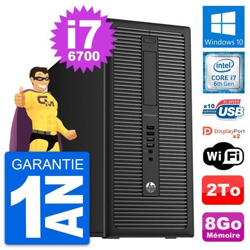 PC de sobremesa HP EliteDesk 800 G2 - Procesador Intel i7-6700, 8GB de RAM, Disco duro de 2TB, Windows 10, WiFi
