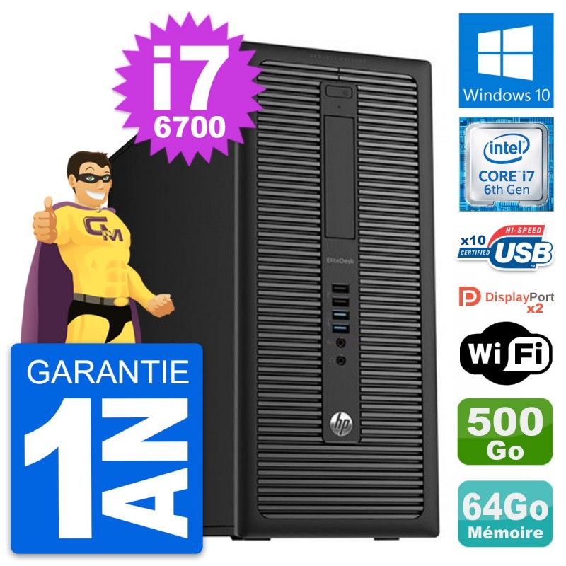 PC de escritorio HP EliteDesk 800 G2 - Procesador Intel i7-6700, 64GB RAM, 500GB HDD, Windows 10