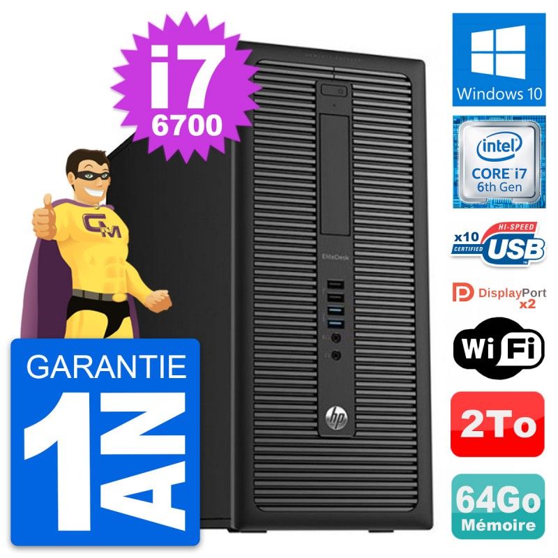 HP EliteDesk 800 G2 con Intel i7-6700, 64GB RAM, 2TB HDD y Windows 10 con Wi-Fi