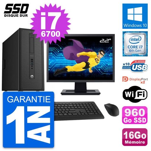 PC de escritorio HP EliteDesk 800 G2 - Pantalla de 22', Intel Core i7-6700, 16 GB RAM, 960 GB SSD, Windows 10, WiFi