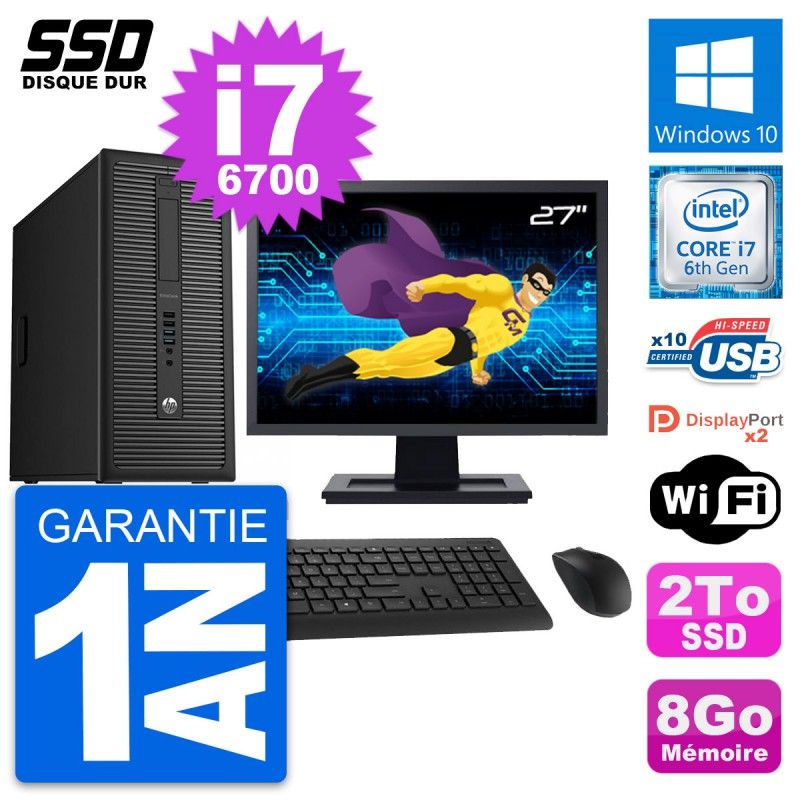 Computadora de escritorio HP EliteDesk 800 G2, pantalla de 27', i7-6700, 8GB RAM, 2TB SSD, Windows 10, WiFi