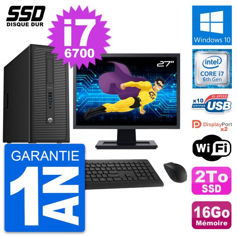 PC de escritorio HP EliteDesk 800 G2 - Pantalla de 27', Intel Core i7-6700, 16 GB RAM, 2 TB SSD, Windows 10, Wifi