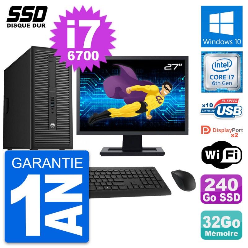 Computadora de escritorio HP EliteDesk 800 G2, pantalla de 27'', procesador i7-6700, 32GB de RAM, 240GB SSD, Windows 10, Wi-Fi