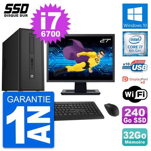 Computadora de escritorio HP EliteDesk 800 G2, pantalla de 27'', procesador i7-6700, 32GB de RAM, 240GB SSD, Windows 10, Wi-Fi