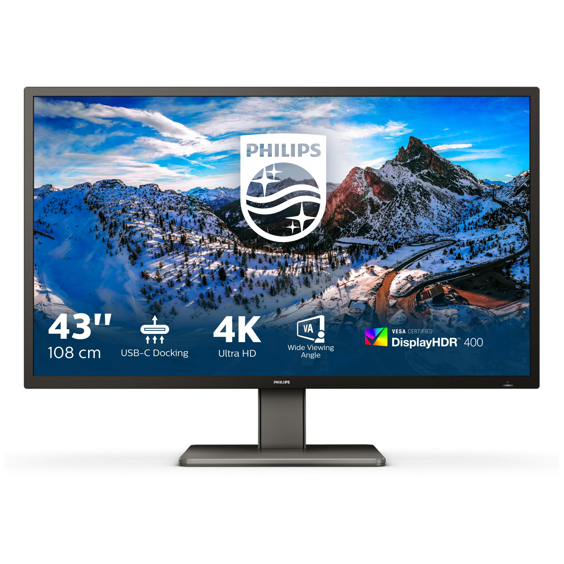 Philips 439P1 - 43" LED Screen - 4K Ultra HD @ 60Hz - VA - 400 cd/m² - 4000:1 - DisplayHDR 400 - 4ms Response Time - 3x HDMI, DisplayPort, USB-C - Built-in Speakers - Black