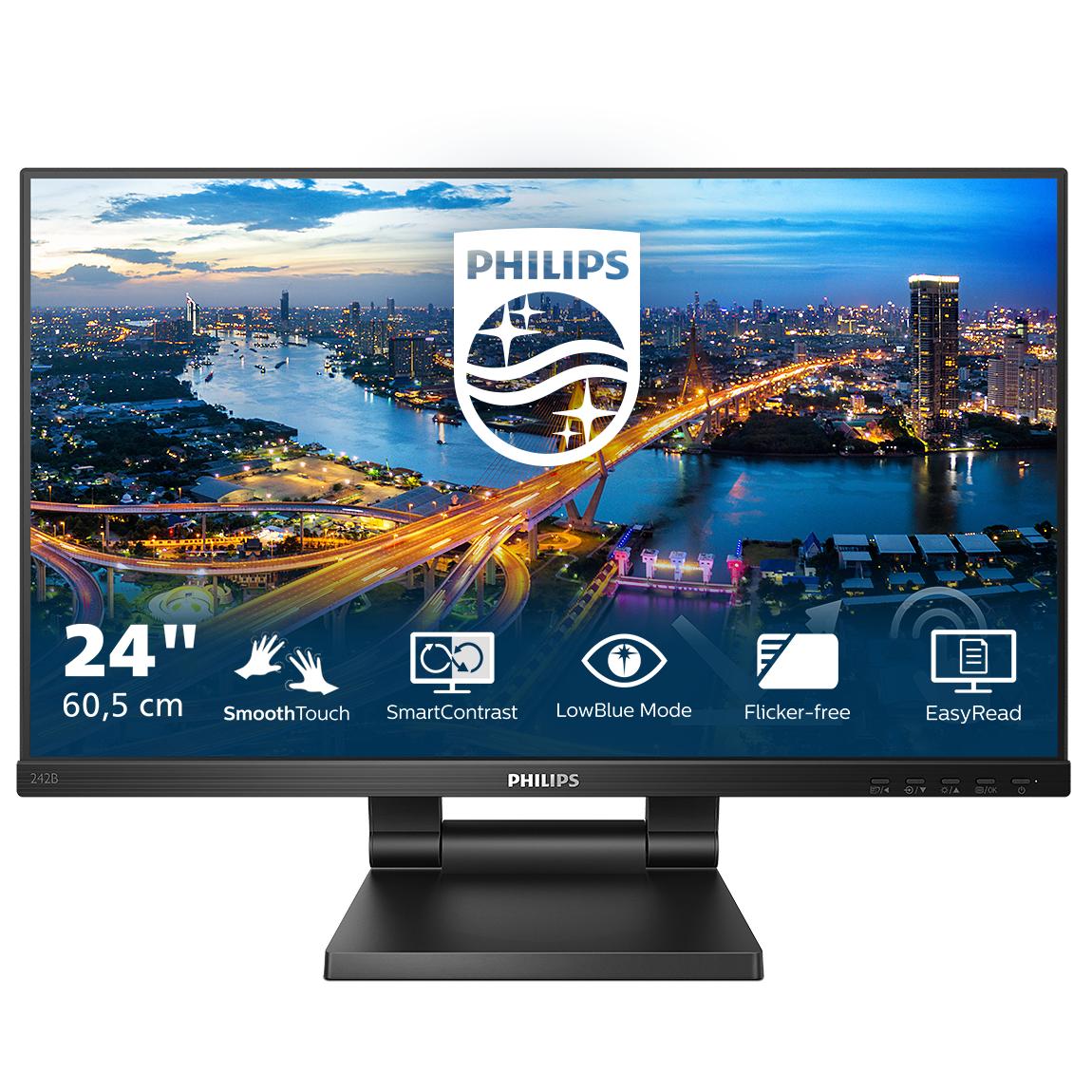 Philips 242B1TC - 24" LED Touchscreen Monitor - Full HD (1080p) @ 75Hz, IPS, 4ms Response Time, HDMI, VGA, DisplayPort