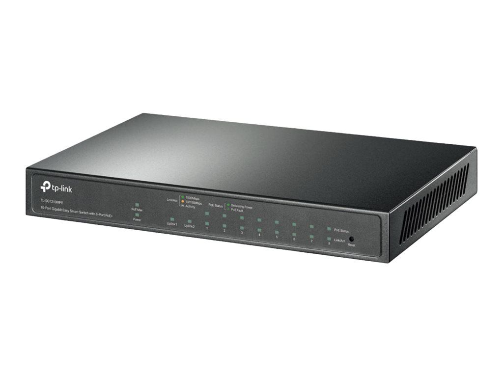 TP-Link TL-SG1210MPE V2 - Switch - Intelligent - 8 x 10/100/1000 (PoE+) + 1 x 10/100/1000 + 1 x Combo Gigabit SFP/RJ-45 - Wall Mount - PoE+ (123W)