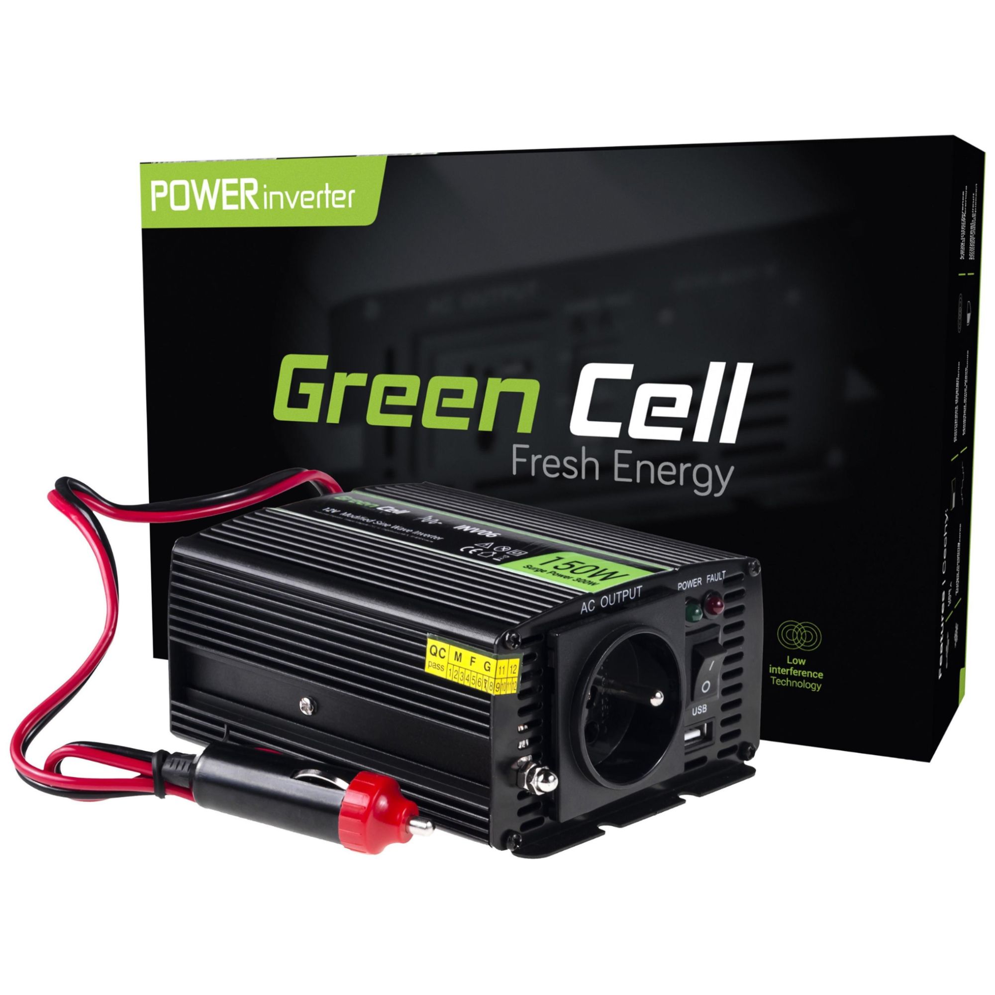 Green Cell 150W Auto Power Adapter & Inverter, Black