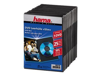 Caja de almacenamiento para DVD Hama Slim - Capacidad: 1 DVD - Negra (paquete de 25)