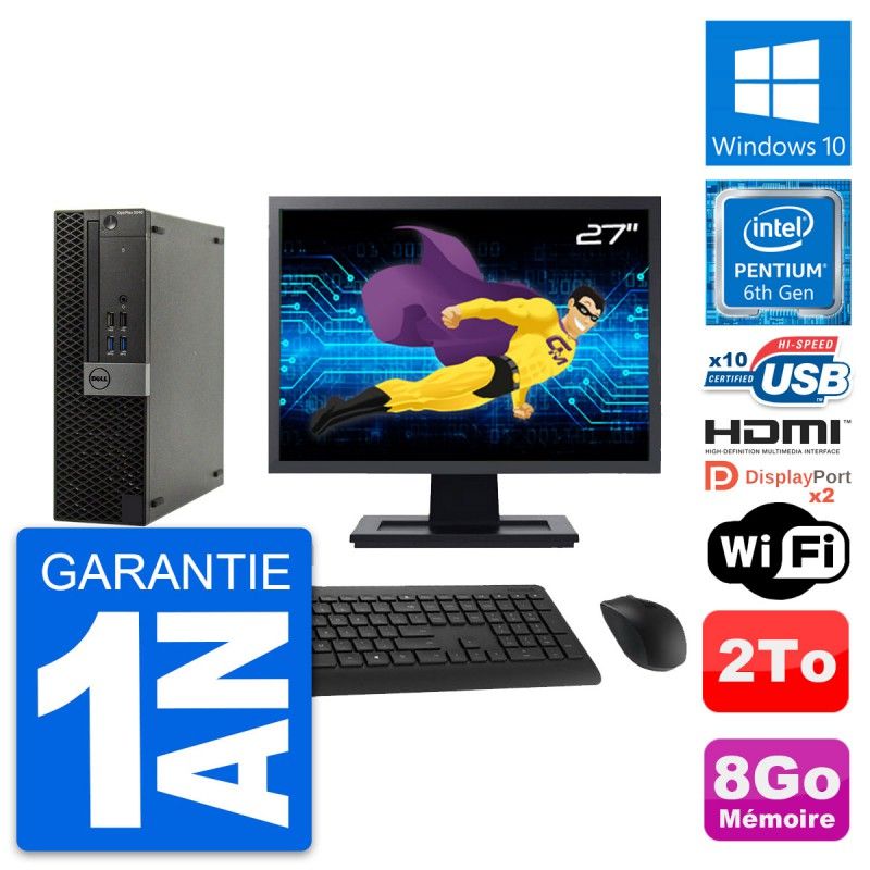 Dell OptiPlex 5040 SFF Computer - 27" Screen, Intel G4400, 8GB RAM, 2TB HDD, HDMI, WiFi