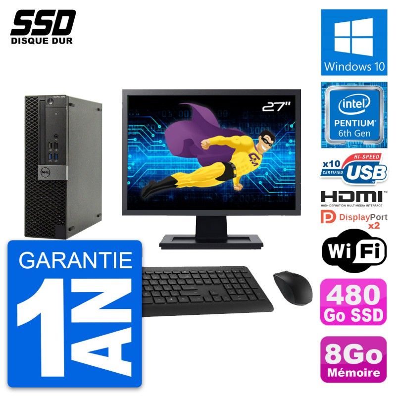 Dell OptiPlex 5040 SFF Desktop Computer | 27" Screen | Intel Pentium G4400 | 8GB RAM | 480GB SSD